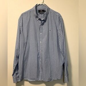 Vineyard vines mens blue‎ gingham size 2XL button down slim fit whale shirt